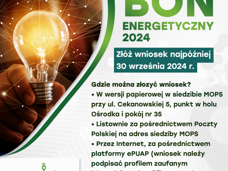 Na zdjęciu baner bonu energetycznego oraz informacja o sposobie złożenia wniosku