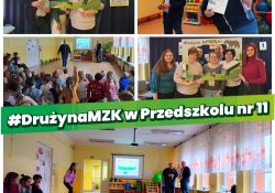 Na zdjęciu kolaż zdjęć ze spotkania pracowników MZK z przedszkolakami